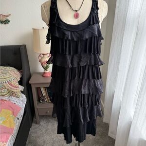 Garnet Hill Black Ruffled Tiered Midi Dress